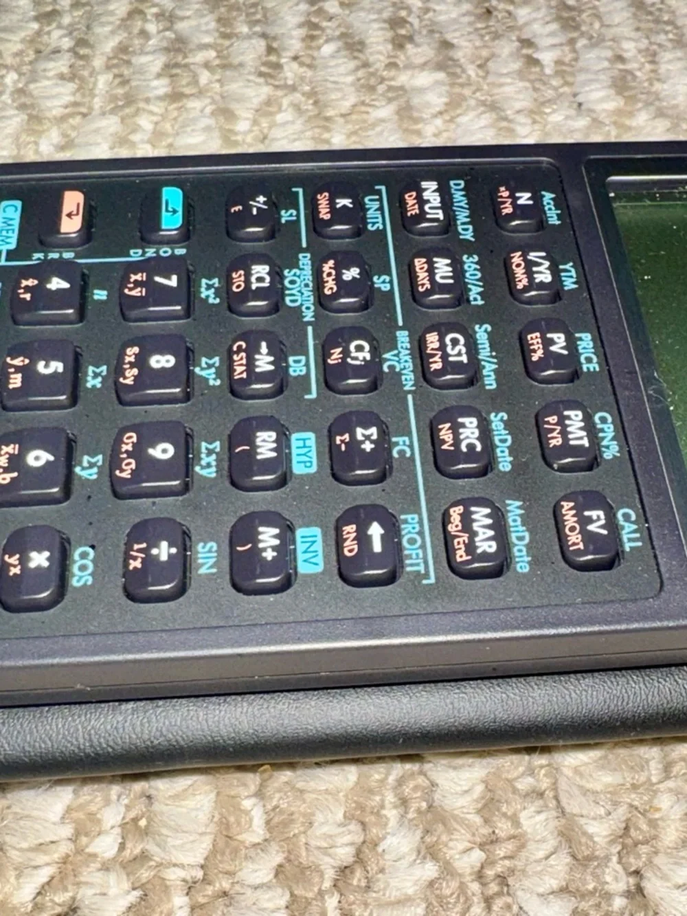HP Financial Calculator in Black with Silver Trim and Green Display